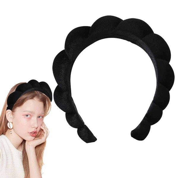 Spa Headband for Women Sponge Terry Cloth Fabric Headband Makeup Headband for Face Washing Shower Yoga (Black)