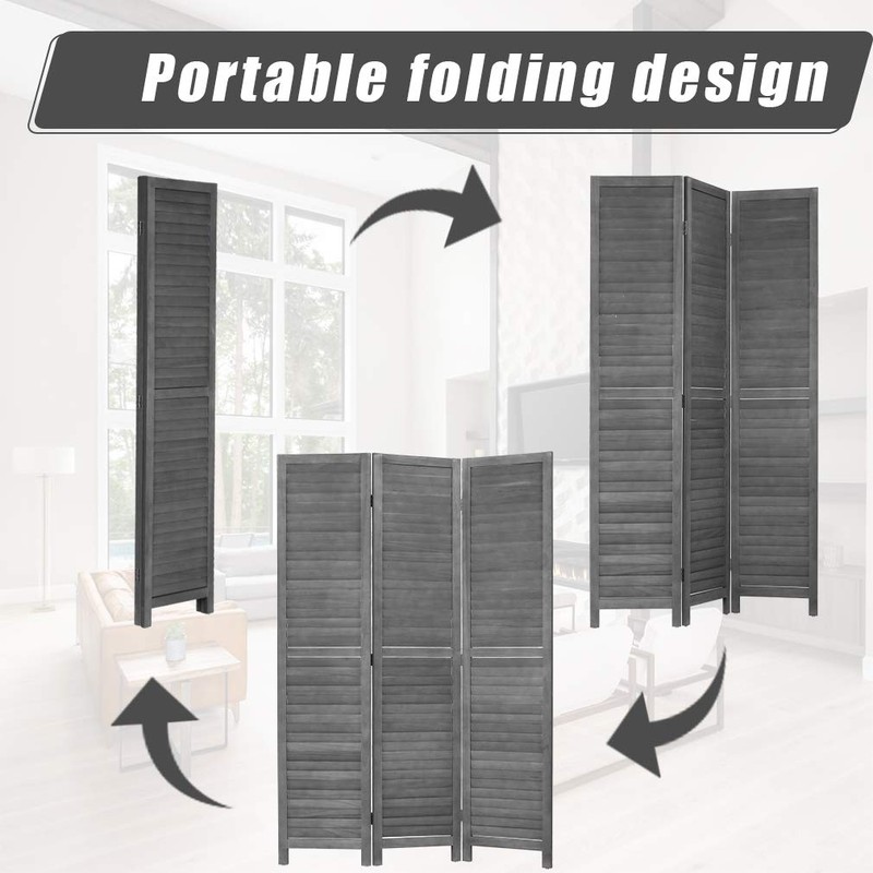 3 Panel Wood Room Divider 5.7 Ft Tall Privacy Wall