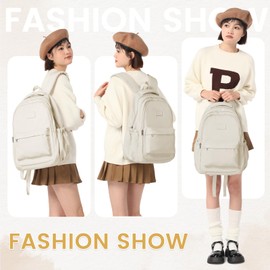 WEPLAN School Bag School Backpack for Girls, Lightweight School Bags for Teenage Girls, Waterproof School Backpack for College School, Girls, Boys, Casual Backpack, Dayback Women, A3 beige