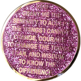 2 Month AA Medallion Reflex Pink Glitter Gold and Silver Plated Chip