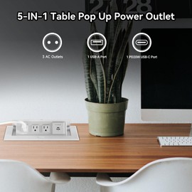 Power Hub for Conference Table PD20W USB-C Fast Charging Pop Up Power Strip with 3AC Outlets Connection Box for Conference Room Kitchen Countertop, White