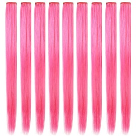 LSKJMO Pink Wig Pieces Colourful Party Highlights Clip in Coloured Hair Extensions Multicoloured Straight Synthetic Hairpieces for Women Girls