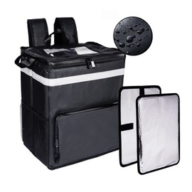 cherrboll Waterproof Food Delivery Backpack, Thermal Pizza Delivery Backpack w/ 2 Dividers, Leak-Proof Reusable Cooler for Bicycle Transport
