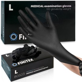 FINITEX Black Disposable Gloves, Pack of 100, L Disposable Nitrile Gloves, Powder-Free, Latex-Free, Food Grade, Cleaning, Medical Examination, 5 ml