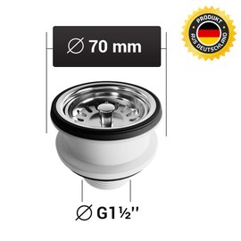 AQUADE 6256 Strainer Basket Insert, Diameter 70 mm, Strainer Basket Valve, Pestle Valve, Unlockable Strainer Basket for Kitchen Sink, Stainless Steel