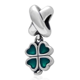 Green Four Leaf Clover Charm 925 Sterling Silver Beads Heart Charm fit for DIY Charms Bracelets