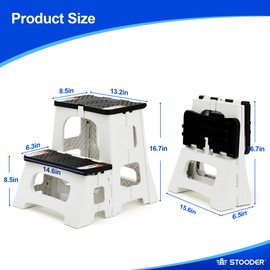 STOODER Folding 2-Step Stool - Upgraded Stable A-Frame, Safety Lock, Anti-Slip Rubber Feet, 300lb Capacity, No Assembly - 8" 17" Step Stools for Kitchen, Bathroom, Bed, RV, Home, Office (Panda)