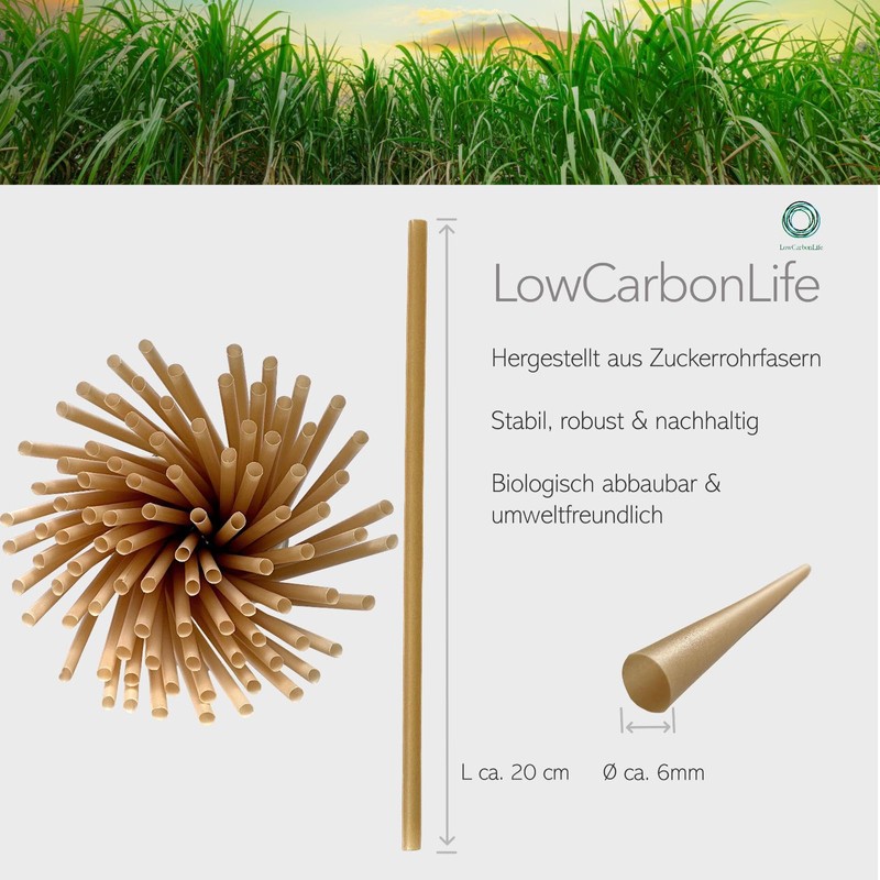 Pack of 20 Sugar Cane Straws - Plastic Free, Eco-Friendly,