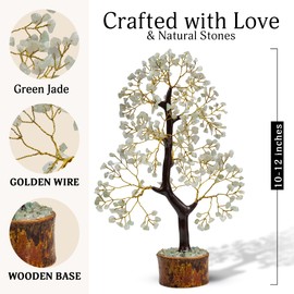 FASHIONZAADI Green Jade Chakra Tree of Life, Crystal for Positive Energy, Feng Shui Home Decor - Handmade Gemstone Bonsai Money Tree,- Green Healing Crystals, Wealth & Good Luck Stones Spiritual Gift