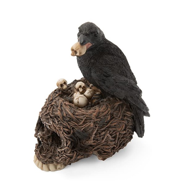 Basuo-9Q Halloween Decorative Raven On Skull Nest Figurine Home Décor