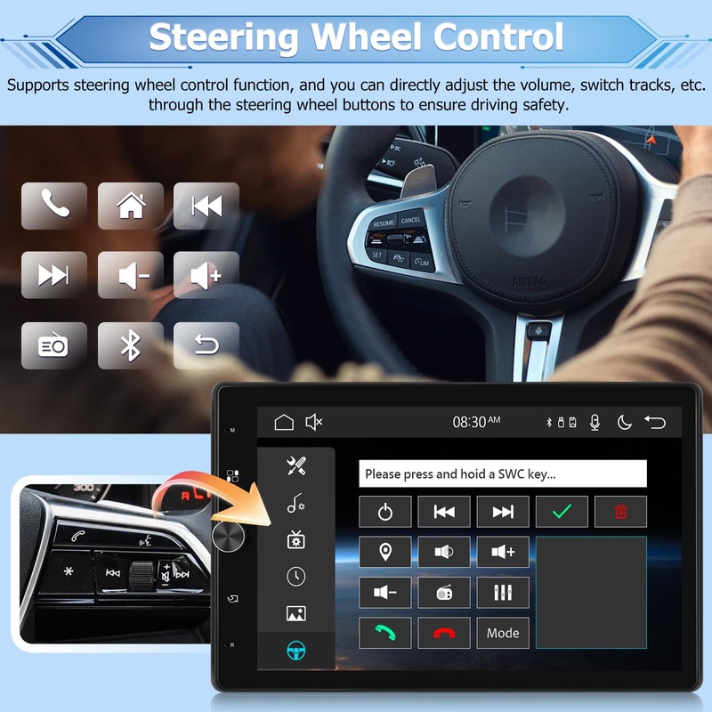 NHOPEEW Rotatable Single Din Car Stereo with Wireless Carplay and