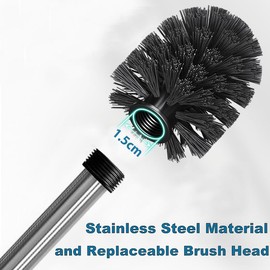 Einesin Set of 4 Toilet Brushes, Black, Toilet Brush, Stainless Steel Handle, with Interchangeable Head, 8 cm Diameter
