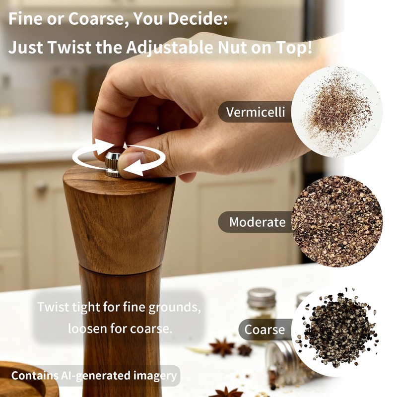 Amestar 2 Pack Acacia Wooden Salt and Pepper Grinder Set,