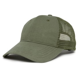 Funky Junque Mesh Trucker Hat Breathable Snapback Cap for Men with Cotton Front and Sweat-Wicking Protection - Olive