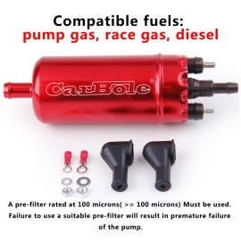 CarBole High Pressure External Inline EFI Fuel Pump Replaces for Walbro 45-125psi RED