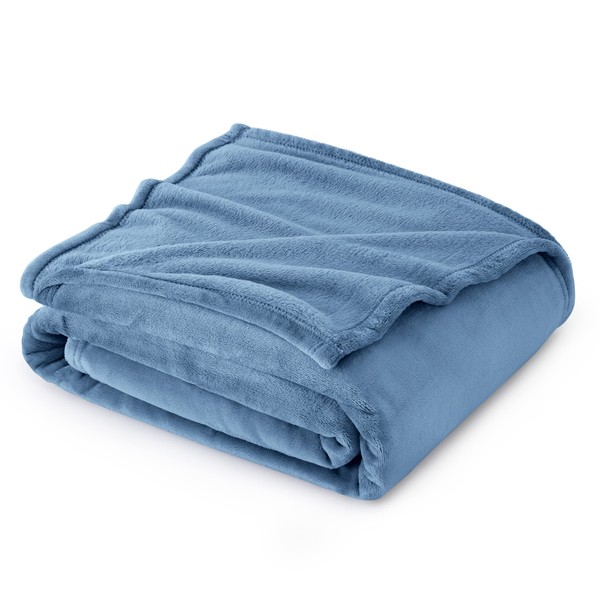 Bedsure Fleece Throw Blanket for Couch - Washed Blue Blankets