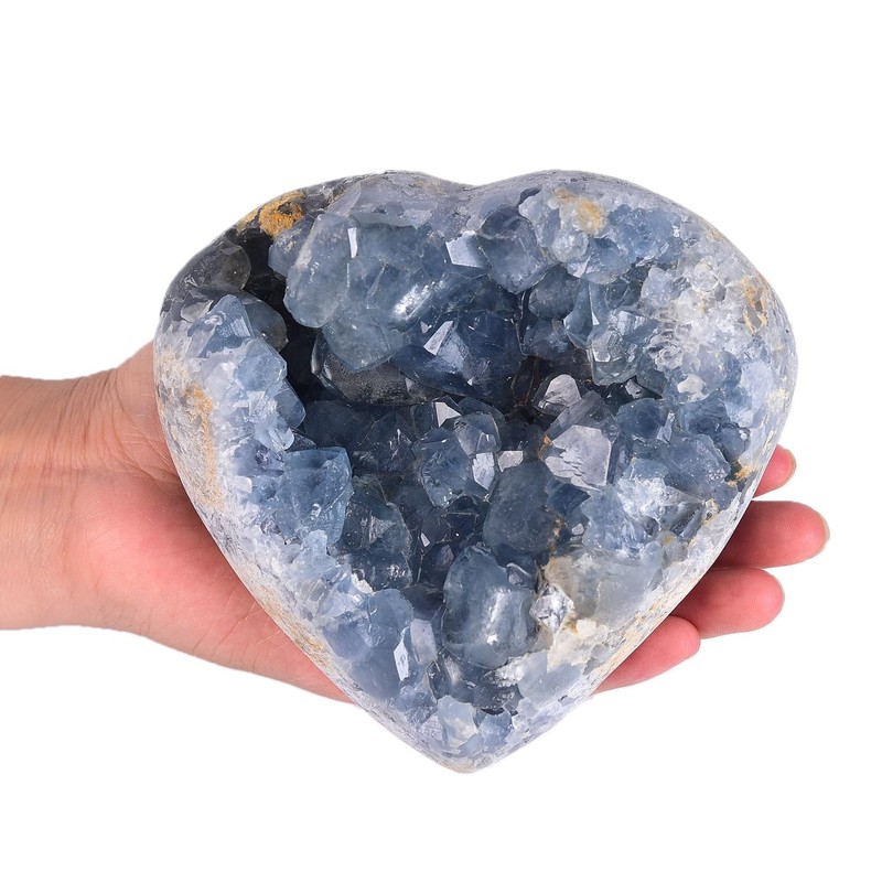 MOGEMT Raw Blue Celestite Crystal Geode Heart Shape Natural Healing
