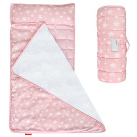 Moonsea Toddler Nap Mat Pink and Fleece Minky Blanket, Lightweight and Soft Perfect for Kids Preschool, Daycare, Travel Sleeping Bag for Girls, 21" x 50" Fit on a Standard Cot