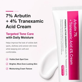 Arbutin 7% + Tranexamic Acid 4% Cream - 70,000ppm Arbutin & 40,000ppm TXA, Niacinamide & Hyaluronic Acid, Skin Tone & Dark Spot Corrector, Hydrating Face Moisturizer for All Skin Types (Pack of 2)