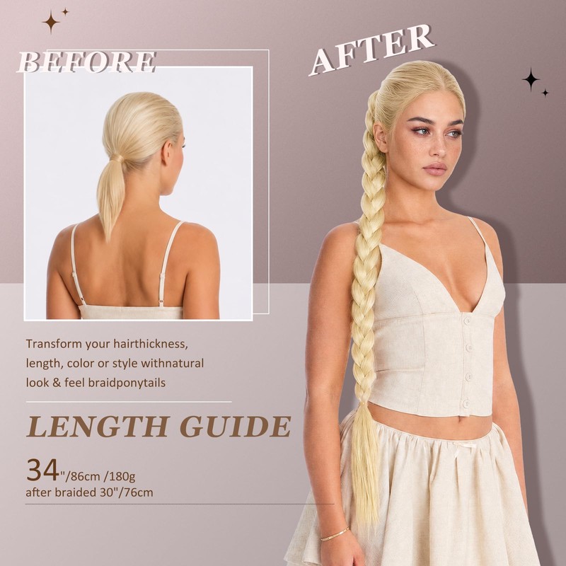 VCAY 34 Inch DIY Braid Ponytail Extension, Wrap Around Synthetic