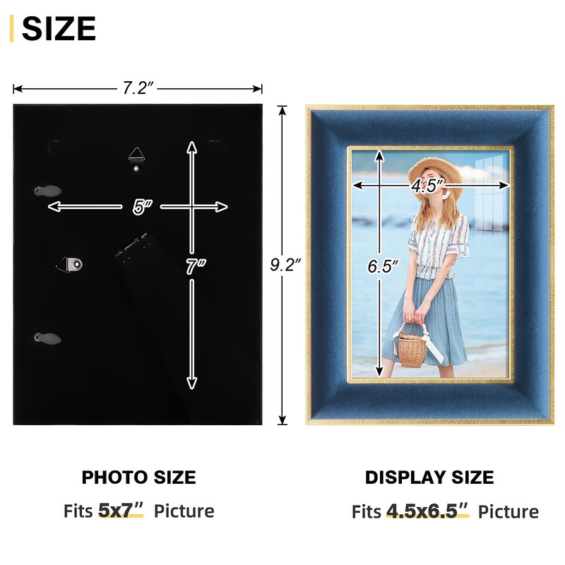 KSROECUD 5x7 Velvet Picture Frame, Navy Blue Photo Frames with