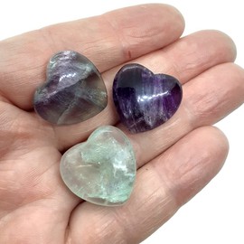 3 gemstone hearts in a set, stone hearts made of 3 gemstones, heart shape, lucky charm gift and decoration (fluorite rainbow fluorite)
