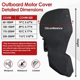 Outboard Motor Cover, Full Boat Motor Cover 600D Heavy Duty Oxford & Waterproof with PU Coating, Fade-Resistant Windproof Outboard Engine Hood Covers, Fit for 100-150HP Motor