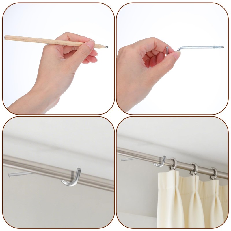 4 Pieces Single Curtain Rod Support, Silver Simple Curtain Rod