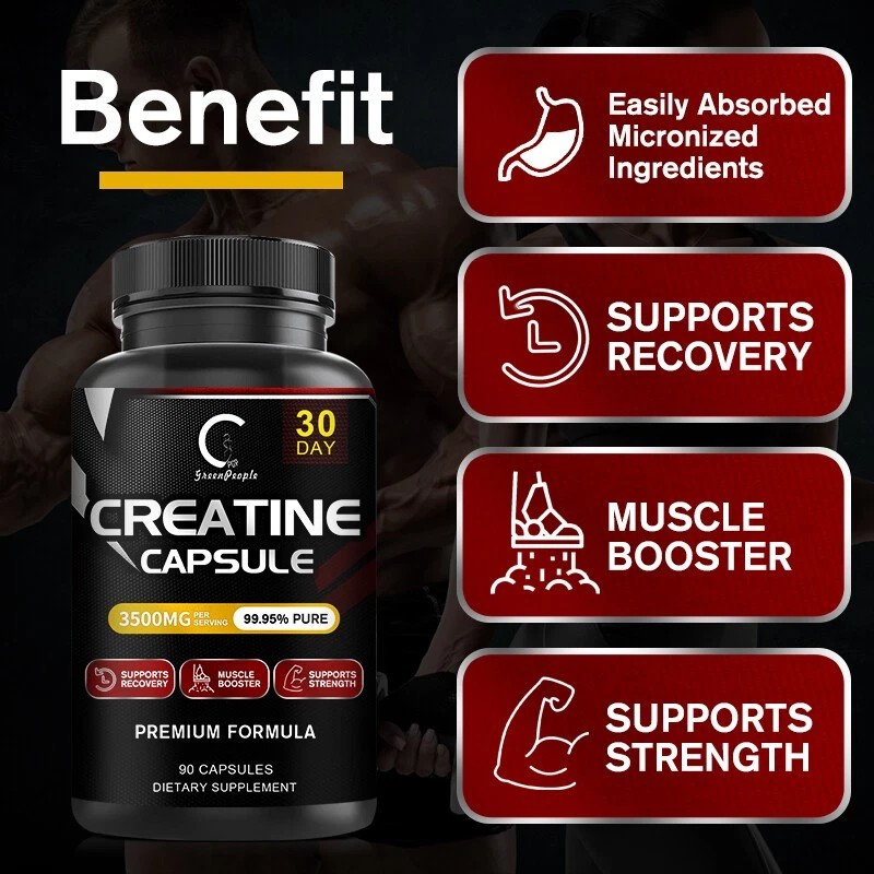 Pure Creatine Monohydrate Capsules - 270 Capsules, 3,500mg per Serving