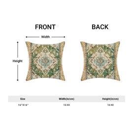 AEIOAE Boho Pillow Covers 16x16 Set of 2 Green Rug Carpet Decorative Throw Pillow Outdoor Linen Square Carpet Ethnic Pattern Cushion Cover Decor for Home Couch Sofa