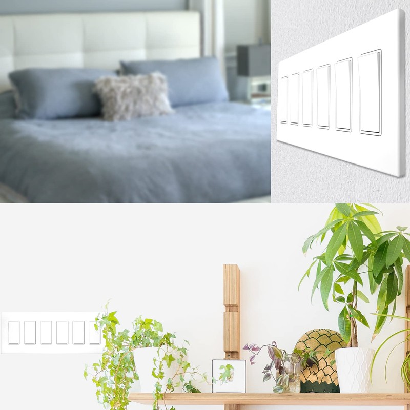 NEU 6-Gang Screwless Mid-Size Decorator Light Switch Outlet Cover Wall