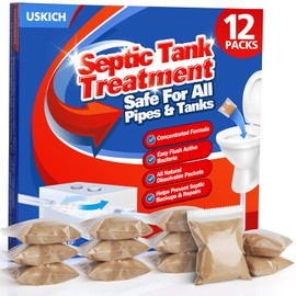 Septic Tank Treatment - 1 Year Supply of Septic Safe Dissolvable Easy Flush Live Bacteria Packets -12 Count,Friendly and Powerful Solution for Septic Systems