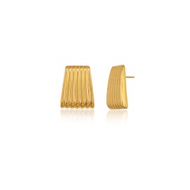 Ribbed Trapezoid Pattern Gold Tone Stud Earrings Large Gold Statement Chunky Stud Earrings for Women Trendy Vintage Large Gold Geometric Earrings Jewelry
