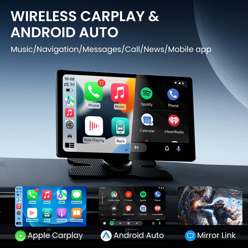 TECXERLLON 9.0" Wireless CarPlay Screen for Car, Android Auto Screen