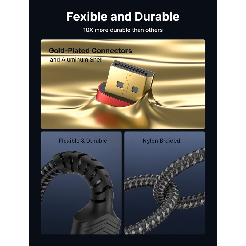 JSAUX 8K DisplayPort Cable 1.4, DP Cable 3ft（8K@60Hz, 2K@240Hz, 4K@144Hz,