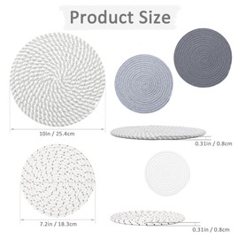 ATREFUU 5Pcs 10in and 7in Trivet Mats Set for Hot Dishes, Cotton Heat Resistant Hot Pads Set for Kitchen Counter, Table (5 Pack)