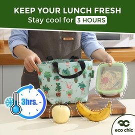 ECO CHIC Lightweight Foldable Insulated Lunch Bag Water Resistant Cooler Bag (Bold Floral Green)