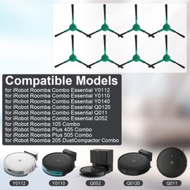 Heykewi 8 Side Brushes for iRobot Roomba Combo Essential Y0112 Y0110 Y0140 Q0120 Q011 Q052 iRobot Roomba 105 Combo 205 Combo for iRobot Roomba Plus 405 Combo / 505 Combo Accessories