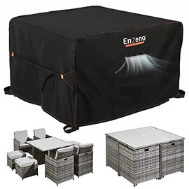 Enzeno Cube Garden Furniture Covers，110X110X74cm Garden Square Table Cover Waterproof，420D Heavy Duty Outdoor Patio Rattan Cube Table Covers Windproof,Anti-UV for Chair and Table Rattan Sofa Cover