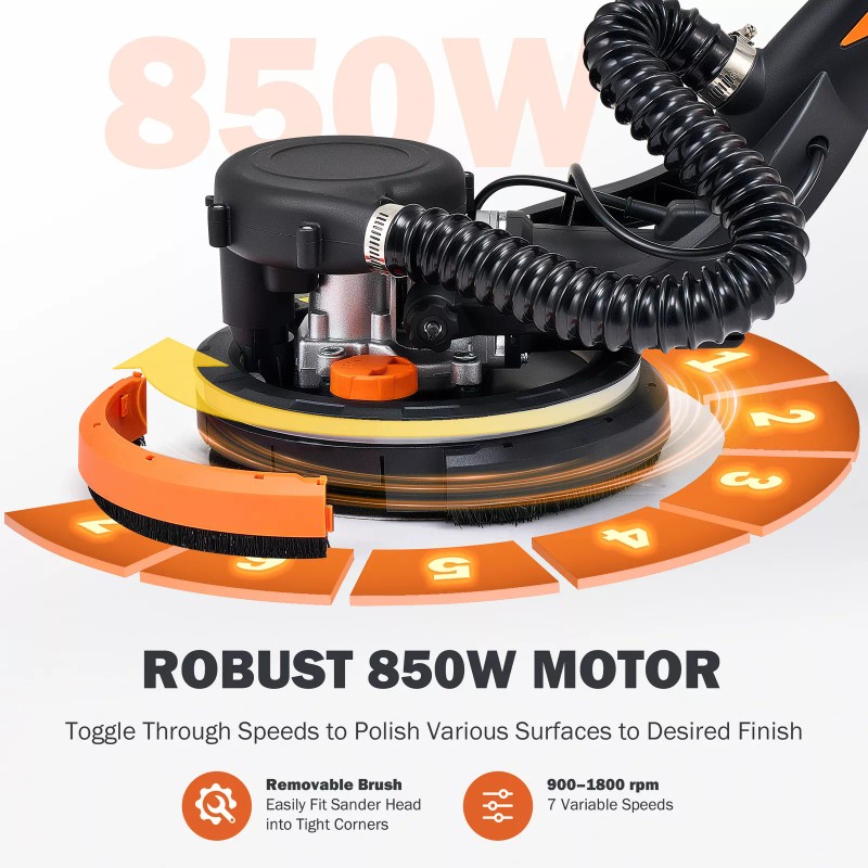 Preenex 9" Drywall Sander 850W Vacuum System 800-2000RPM Variable Speeds