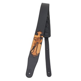 Walker & Williams CVG-21 Black Padded Leather Guitar Strap Hand Tooled Christian Rose & Cross For Acoustic, Electric, And Bass Guitars