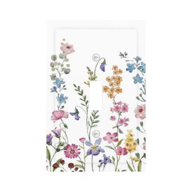 Vintage Watercolor Floral Colorful Butterfly Wild Flowers Decorative Single Toggle Decorator Outlet Light Switch Cover Spring Garden Botanical Leaf Art 1-Gang Device Electrical Face Wall Plate Cover