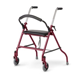 Medline 2-Wheel Rollator Walker, for Adults and Seniors, 300 lb. Weight Capacity, Burgundy, 5-Inch Wheels, Padded Seat, Foldable, Adjustable Handles, Pressure-Activated Brakes