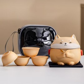 Scizorito Travel Tea Set, Mini Kung Fu Tea Set,Lightweight Design with Tea Infuser Portable Bag for Outdoor Picnic,Best Gift in Mother's Day (Shiba Inu)