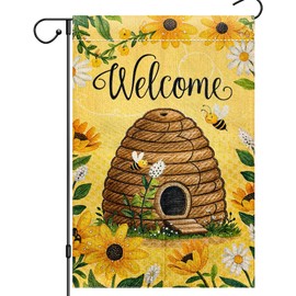 XUEXIANSHU Welcome Floral Garden Flag 12x18 Inch Double Sided, Summer Bumble Bee Flower Honeycomb Yard Flags, Seasonal Small Farmhouse Yard Lawn Outdoor Home Decorations