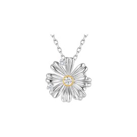 CRITI RORA S925 Sterling Silver Lab Grown Diamond Necklace-Floral Circle Pendant with 3 Claw-Set Diamonds,Wedding Anniversary Jewelry Gift for Women