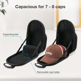 ProCase Hat Travel Hard Case, Hat Carrier Storage Bag for 7-8 Baseball Caps,Hat Organizer Ball Caps Holder with Adjustable Shoulder Strap -Black