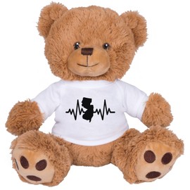 TeesAndTankYou Heartbeat New Jersey Bear: 8 Inch Brown Teddy Bear Stuffed Animal with White Shirt