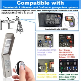 Garage Door Opener Keypad with 2 Garage Door Opener Remote, for Craftsman Chamberlain Lift Master Craftsman Garage Door Opener Keypad Remote 877MAX 371LM 373LM 971LM Purple Red Orange Learn Button