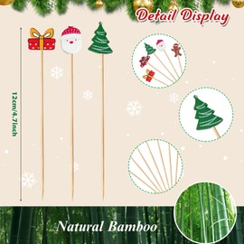 100 pcs Christmas Cocktail Picks, Vintage Themed Xmas Decoration Toothpicks Bamboo Appetizer Fruit Skewers for Christmas New Year Party Food Fruit Drinks Decoration(Christmas B）